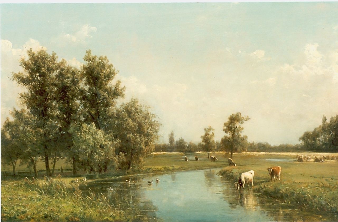 Destrée J.J.  | Johannes Josephus Destrée, Hollands landschap, olieverf op paneel 31,5 x 50,2 cm, gesigneerd rechtsonder en gedateerd 1871