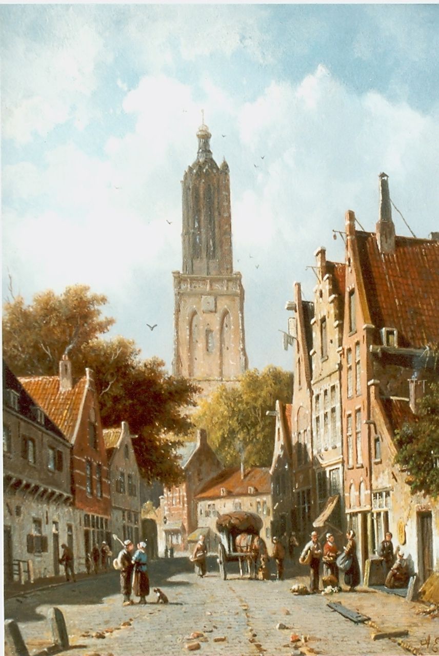 Eversen A.  | Adrianus Eversen, Straatje te Amersfoort, olieverf op paneel 37,3 x 26,8 cm, gesigneerd rechtsonder