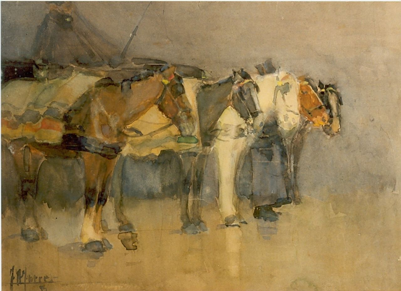 Jurres J.H.  | Johannes Hendricus Jurres, Een stoet paarden, aquarel op papier 19,0 x 26,0 cm, gesigneerd linksonder en gedateerd '94