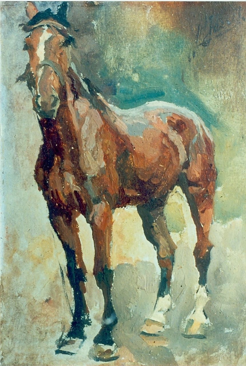 Jurres J.H.  | Johannes Hendricus Jurres, Portret van een paard, olieverf op doek 18,2 x 13,4 cm, gesigneerd rechtsboven