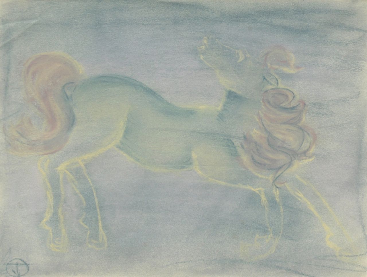 Oranje-Nassau (Prinses Beatrix) B.W.A. van | Beatrix Wilhelmina Armgard van Oranje-Nassau (Prinses Beatrix), Paard, pastel op papier 23,2 x 30,3 cm, gesigneerd met mon. TvO