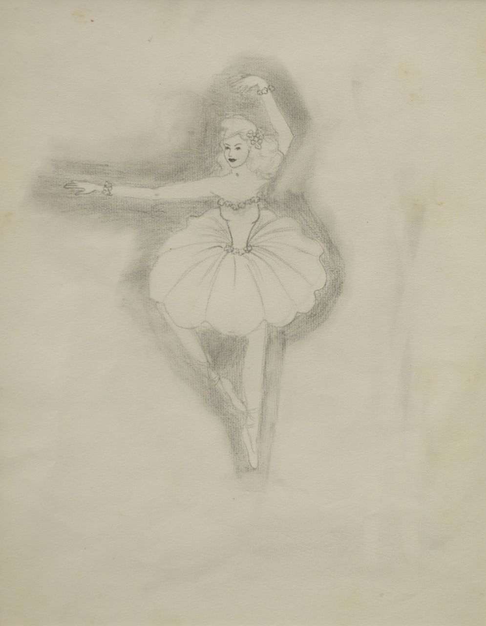 Oranje-Nassau (Prinses Beatrix) B.W.A. van | Beatrix Wilhelmina Armgard van Oranje-Nassau (Prinses Beatrix), Balletdanseres in positie, potlood op papier 30,0 x 23,0 cm