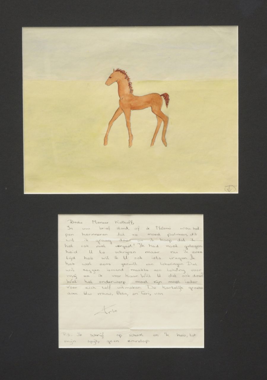 Oranje-Nassau (Prinses Beatrix) B.W.A. van | Beatrix Wilhelmina Armgard van Oranje-Nassau (Prinses Beatrix), Veulen, potlood en aquarel op papier 23,0 x 30,0 cm, gesigneerd met mon. rechtsonder