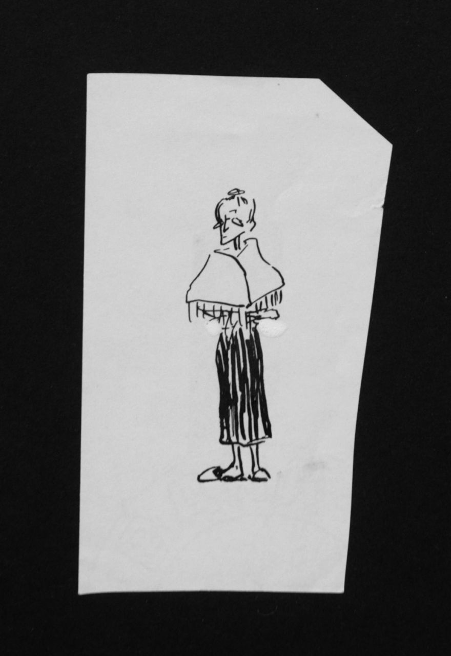 Oranje-Nassau (Prinses Beatrix) B.W.A. van | Beatrix Wilhelmina Armgard van Oranje-Nassau (Prinses Beatrix), Oude dame, potlood en Oost-Indische inkt op papier 11,0 x 6,5 cm, te dateren augustus 1960