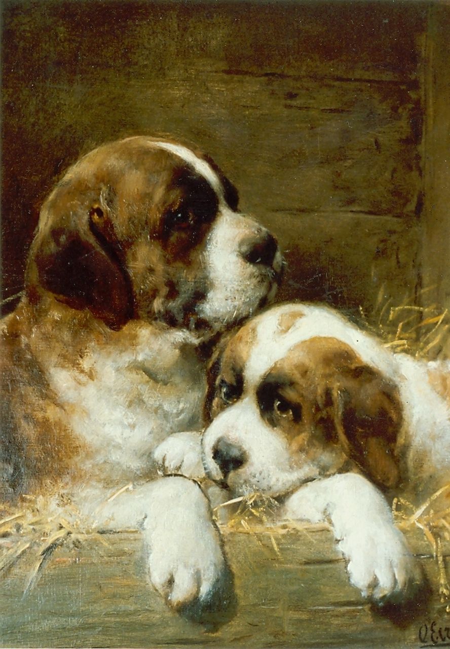 Eerelman O.  | Otto Eerelman, St.Bernhard puppies, olieverf op doek 45,5 x 35,5 cm, gesigneerd rechtsonder