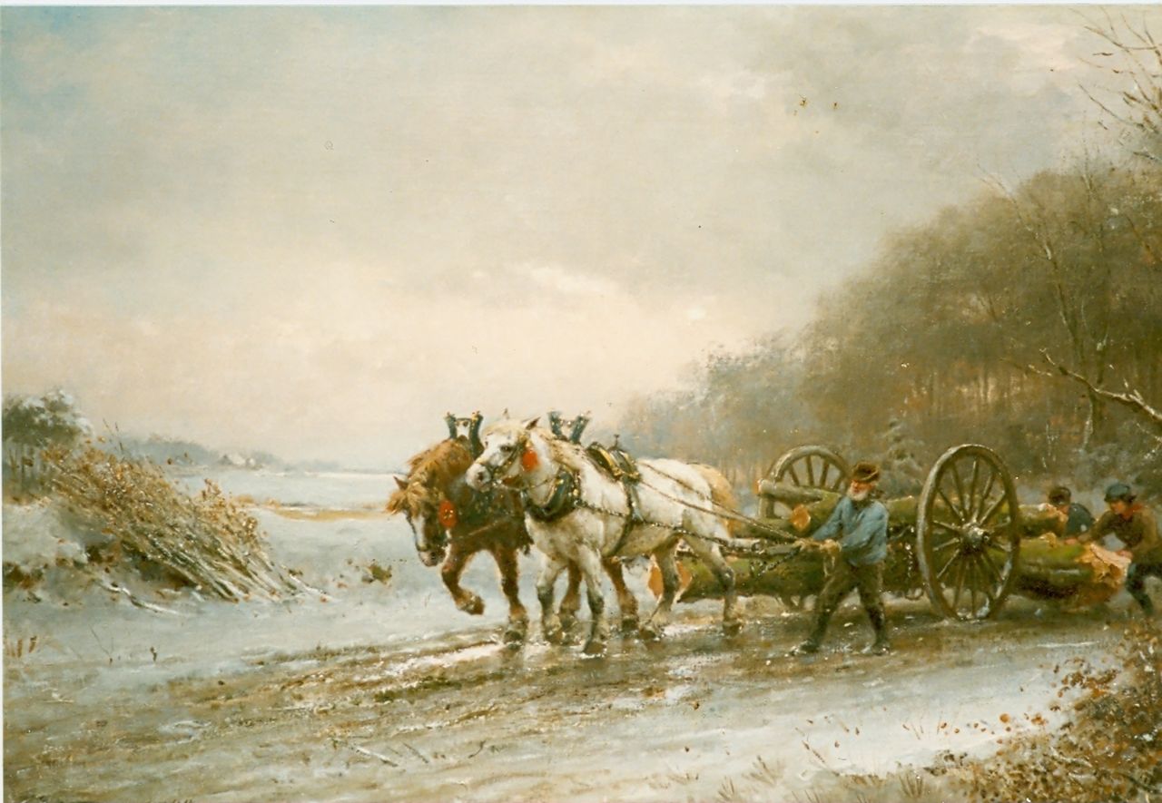 Eerelman O.  | Otto Eerelman, Paarden en houthakkers, olieverf op doek 60,0 x 90,0 cm, gesigneerd linksonder