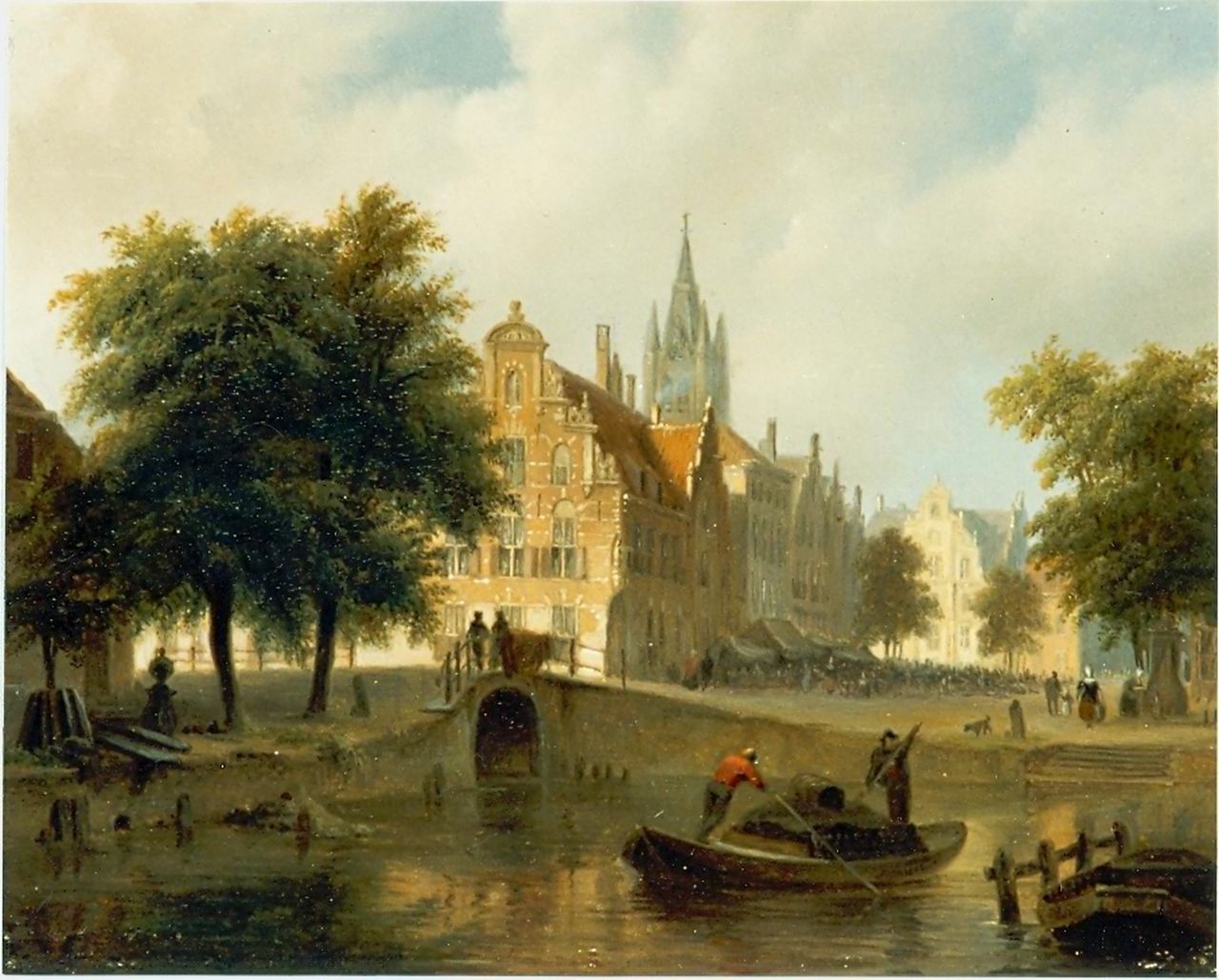 Hove B.J. van | Bartholomeus Johannes 'Bart' van Hove, Stadsgezicht met de Oude Kerk van Delft, olieverf op paneel 16,0 x 20,0 cm, gesigneerd gesigneerd op achterzijde