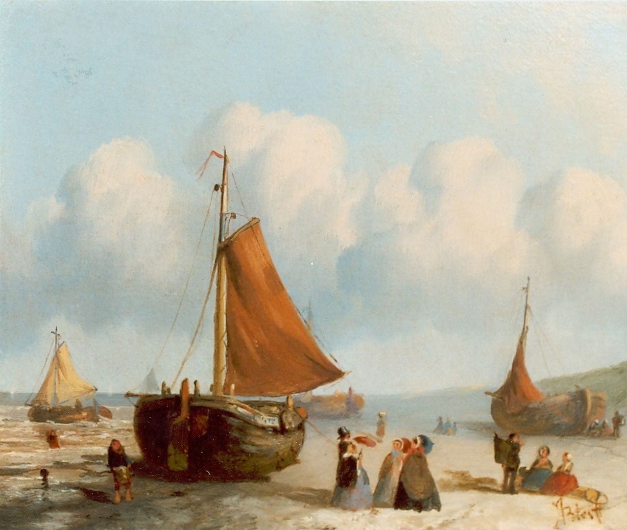Bles J.  | Joseph Bles, Bedrijvigheid op het Scheveningse strand, olieverf op paneel 20,0 x 25,5 cm, gesigneerd rechtsonder