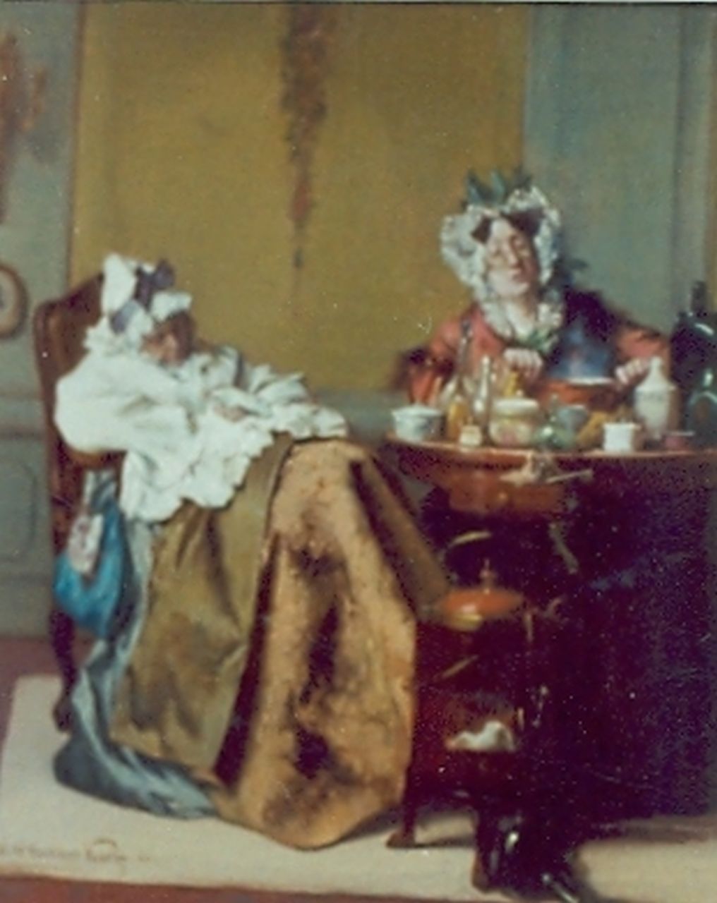 Bakker Korff A.H.  | Alexander Hugo Bakker Korff, Vrouwen aan tafel, olieverf op paneel, gesigneerd linksonder
