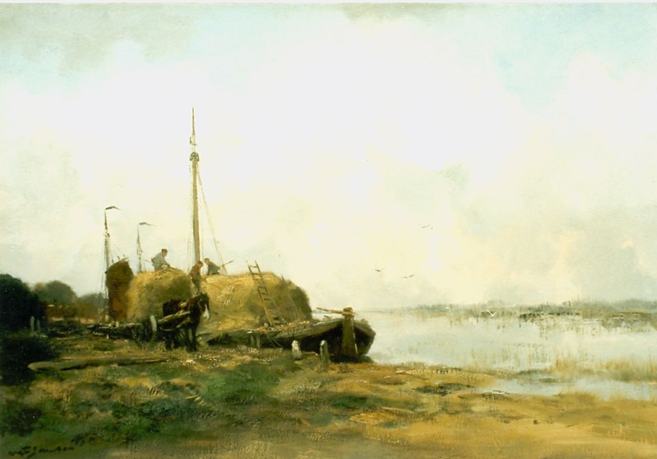 Jansen W.G.F.  | 'Willem' George Frederik Jansen, Boerenarbeid aan de vaart, olieverf op doek 50,0 x 70,0 cm, gesigneerd linksonder