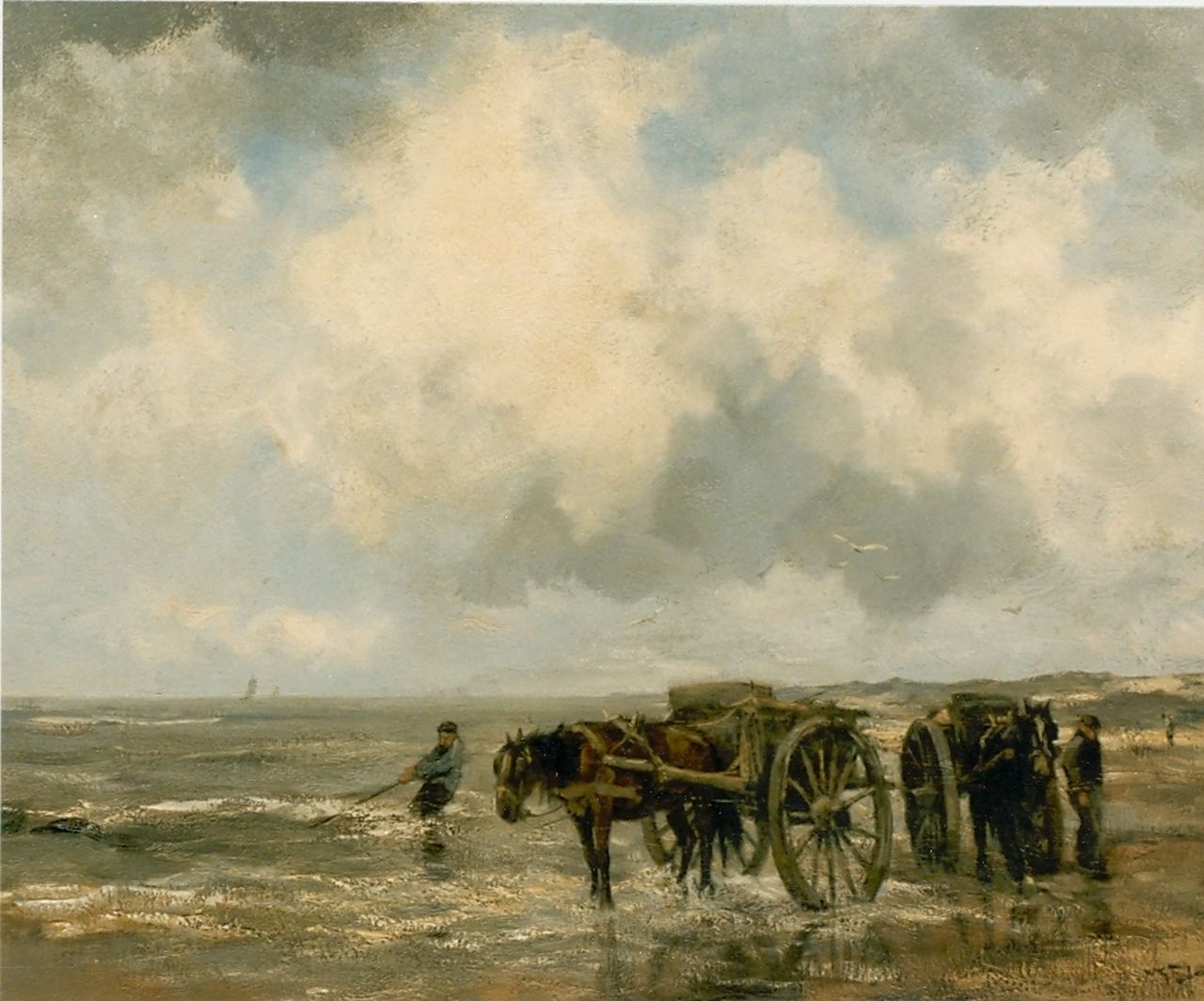 Jansen W.G.F.  | 'Willem' George Frederik Jansen, Schelpenvissers op het strand, olieverf op doek 73,5 x 93,1 cm, gesigneerd rechtsonder