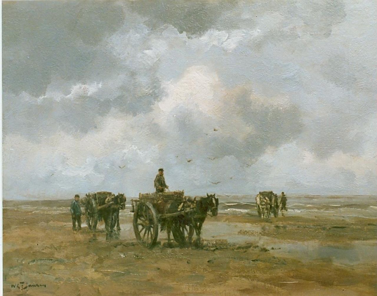 Jansen W.G.F.  | 'Willem' George Frederik Jansen, Schelpenvissers op het strand, olieverf op doek 50,9 x 65,5 cm, gesigneerd linksonder