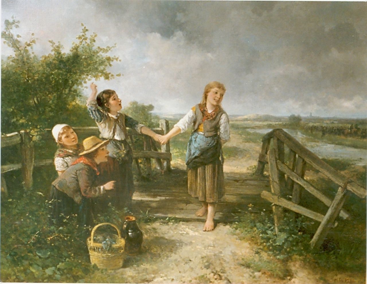 Kate J.M.H. ten | Johan 'Mari' Henri ten Kate, Jolige meisjes na de picknick, olieverf op doek 64,0 x 83,0 cm, gesigneerd rechtsonder