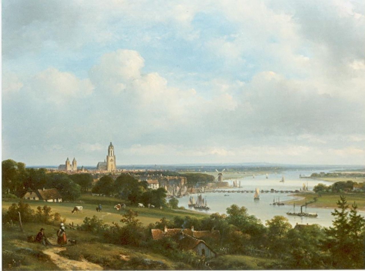 Kleijn L.J.  | Lodewijk Johannes Kleijn, Gezicht op Arnhem aan de Rijn, olieverf op paneel 34,7 x 47,0 cm, gesigneerd linksonder