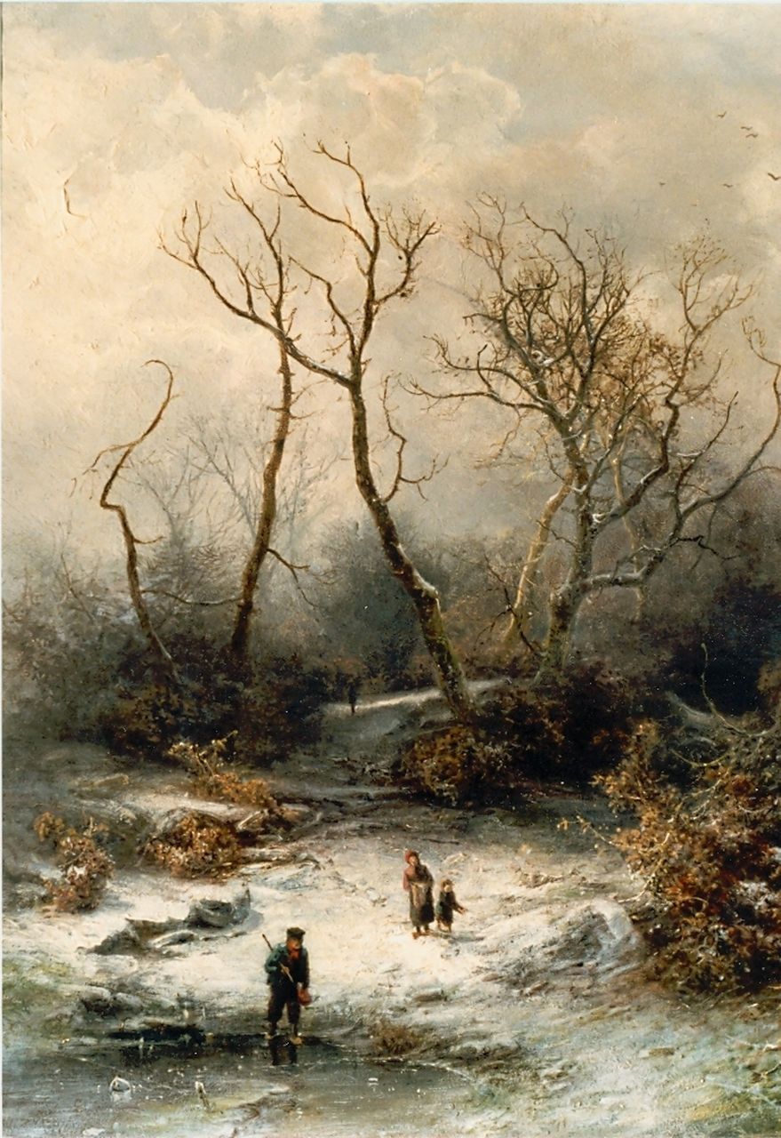 Kluyver P.L.F.  | 'Pieter' Lodewijk Francisco Kluyver, Winters bosgezicht met bevroren vennetje, olieverf op paneel 49,6 x 39,7 cm, gesigneerd rechtsonder