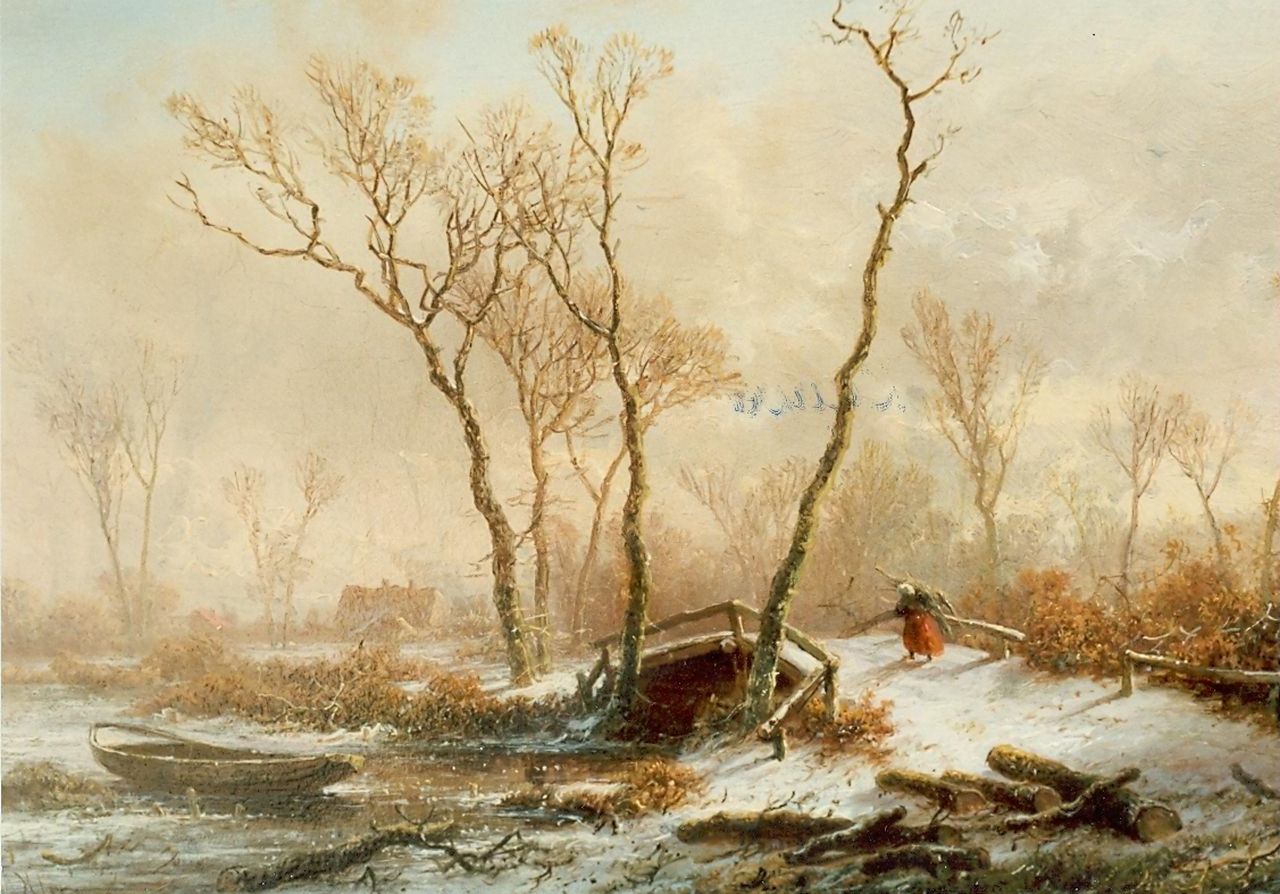 Kluyver P.L.F.  | 'Pieter' Lodewijk Francisco Kluyver, Winters bosgezicht, olieverf op paneel 19,6 x 28,5 cm, gesigneerd linksonder