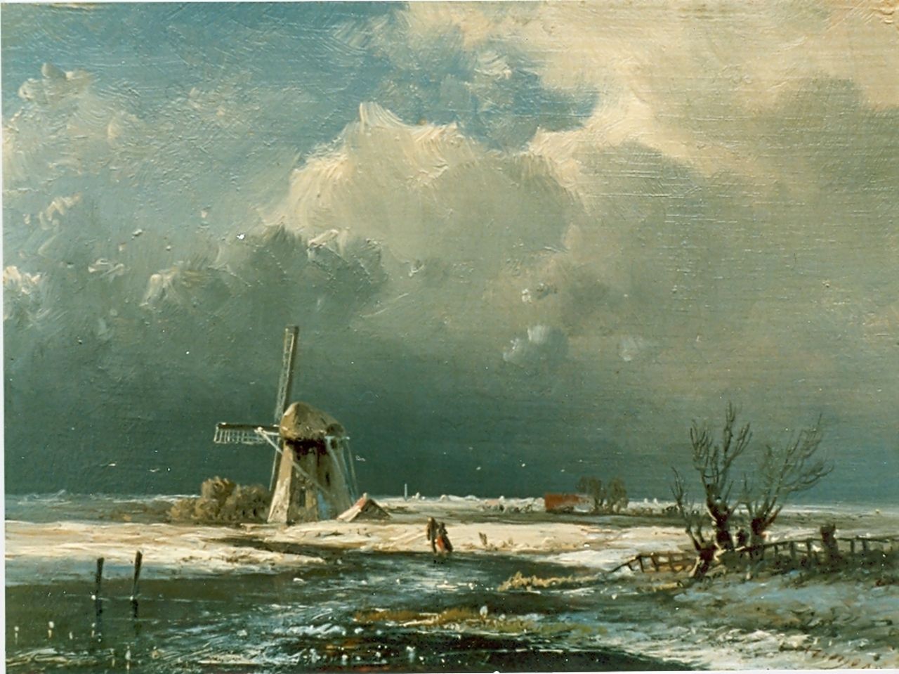 Kluyver P.L.F.  | 'Pieter' Lodewijk Francisco Kluyver, Winters molenlandschap, olieverf op paneel 12,4 x 16,6 cm, gesigneerd rechtsonder
