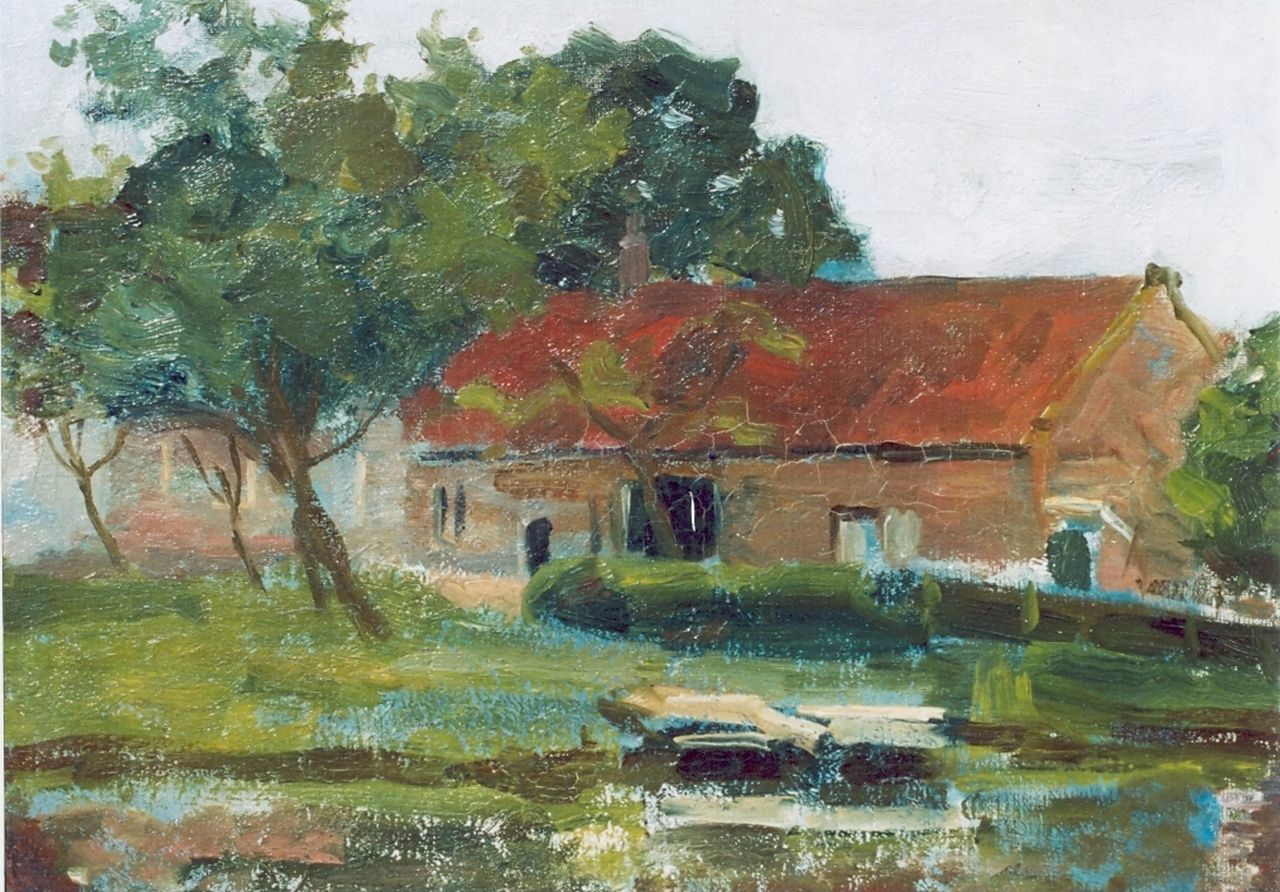 Mondriaan P.C. | Pieter Cornelis 'Piet' Mondriaan, Boerderij aan het water i.o., olieverf op doek op schildersboard 35,5 x 46,0 cm, gesigneerd linksonder Mondriaan P.C. | Pieter Cornelis 'Piet' Mondriaan, Boerderij aan het water i.o., olieverf op doek op schildersboard 35,5 x 46,0 cm, gesigneerd linksonder