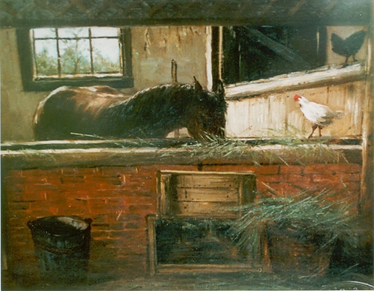Mesdag H.W.  | Hendrik Willem Mesdag, Paardenstal, olieverf op doek op paneel 28,2 x 36,0 cm, gesigneerd monogram linksonder