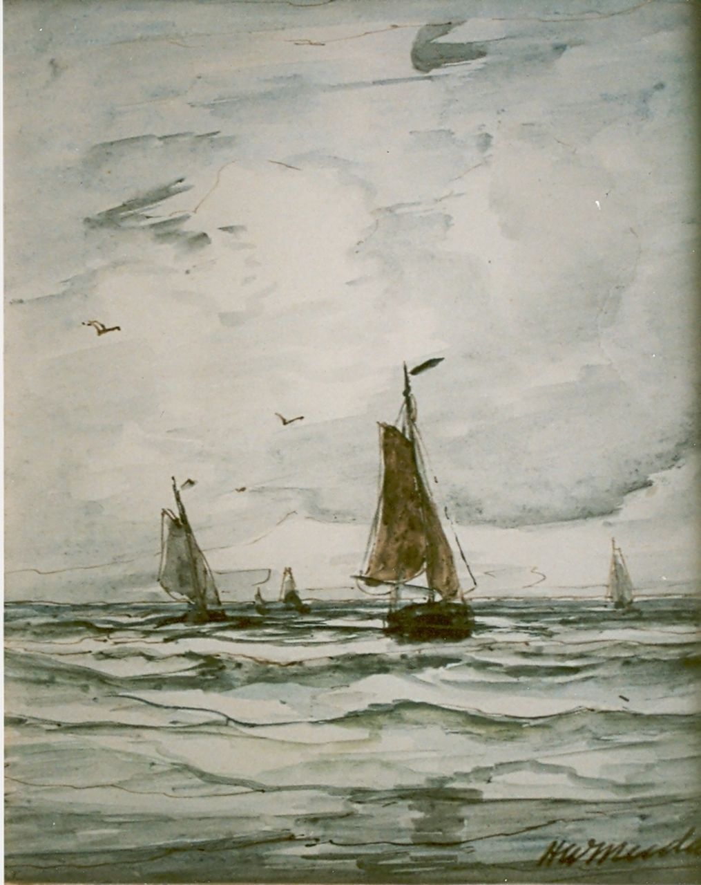 Mesdag H.W.  | Hendrik Willem Mesdag, Pinken op volle zee, aquarel op papier 17,8 x 14,6 cm, gesigneerd rechtsonder