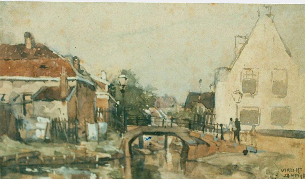 Mastenbroek J.H. van | Johan Hendrik van Mastenbroek, Gezicht op straatje te Utrecht, aquarel op papier 13,5 x 22,5 cm, gesigneerd rechtsonder en gedateerd 28 Mei '98