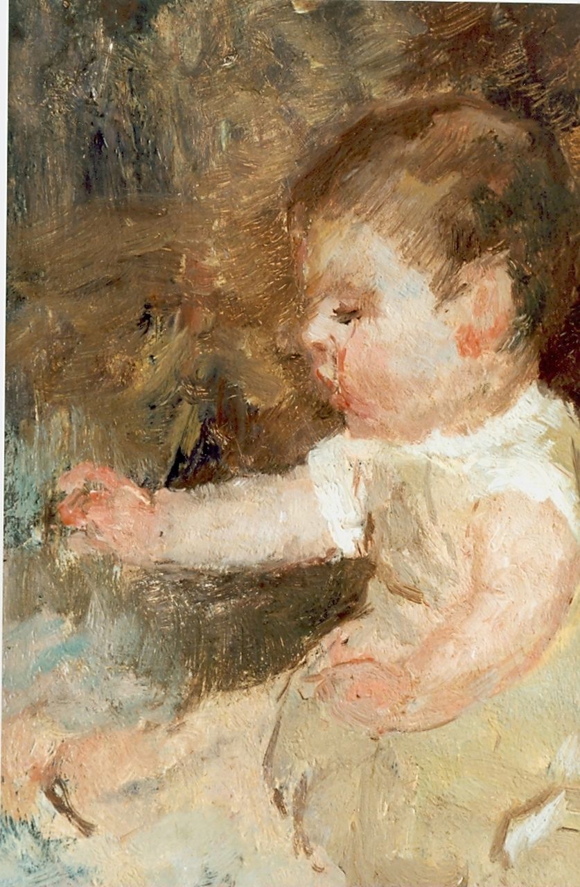 Maris J.H.  | Jacobus Hendricus 'Jacob' Maris, Portret van een baby, olieverf op paneel 25,0 x 17,7 cm, gesigneerd rechtsonder
