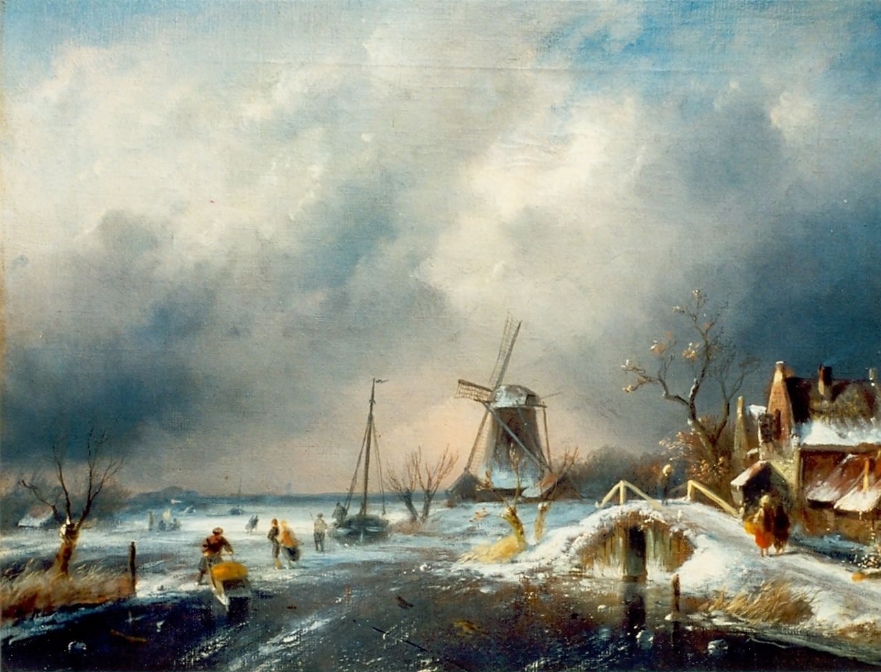 Leickert C.H.J.  | 'Charles' Henri Joseph Leickert, Hollands ijsgezicht, olieverf op doek 40,3 x 54,3 cm