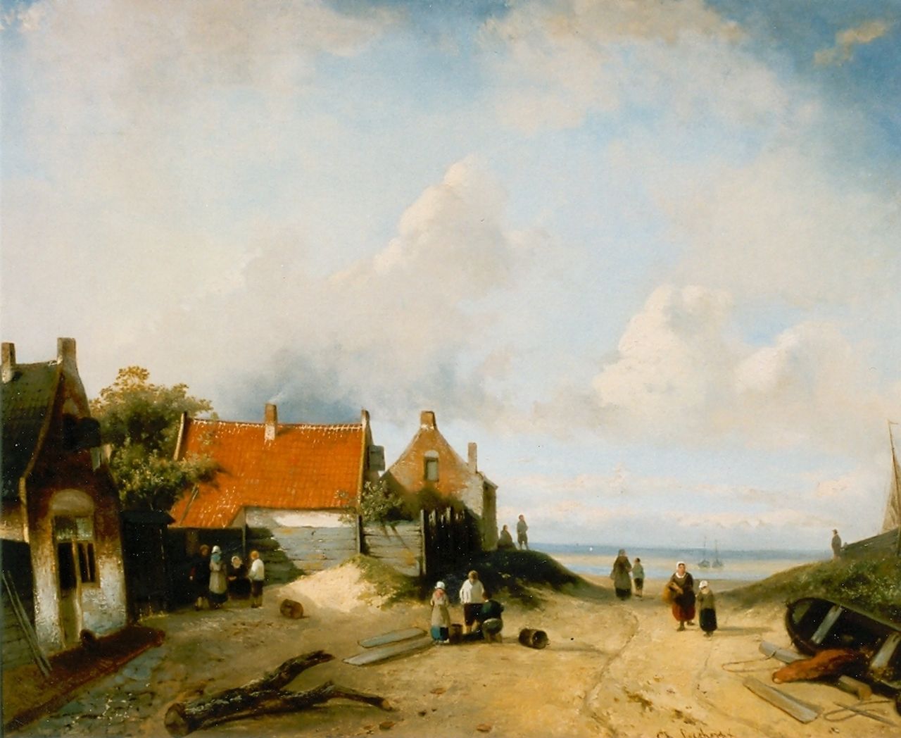 Leickert C.H.J.  | 'Charles' Henri Joseph Leickert, Dorpje aan de kust, olieverf op doek 54,0 x 69,2 cm