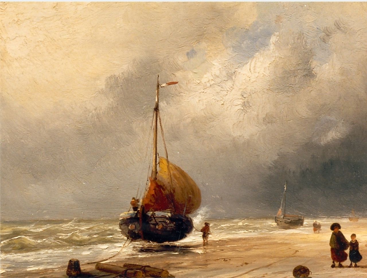 Leickert C.H.J.  | 'Charles' Henri Joseph Leickert, Bommen op het strand, olieverf op paneel 20,6 x 27,1 cm, gesigneerd rechtsonder
