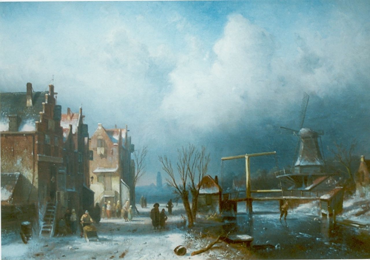 Leickert C.H.J.  | 'Charles' Henri Joseph Leickert, Hollands wintergezicht, olieverf op doek 45,2 x 65,5 cm, gesigneerd rechtsonder