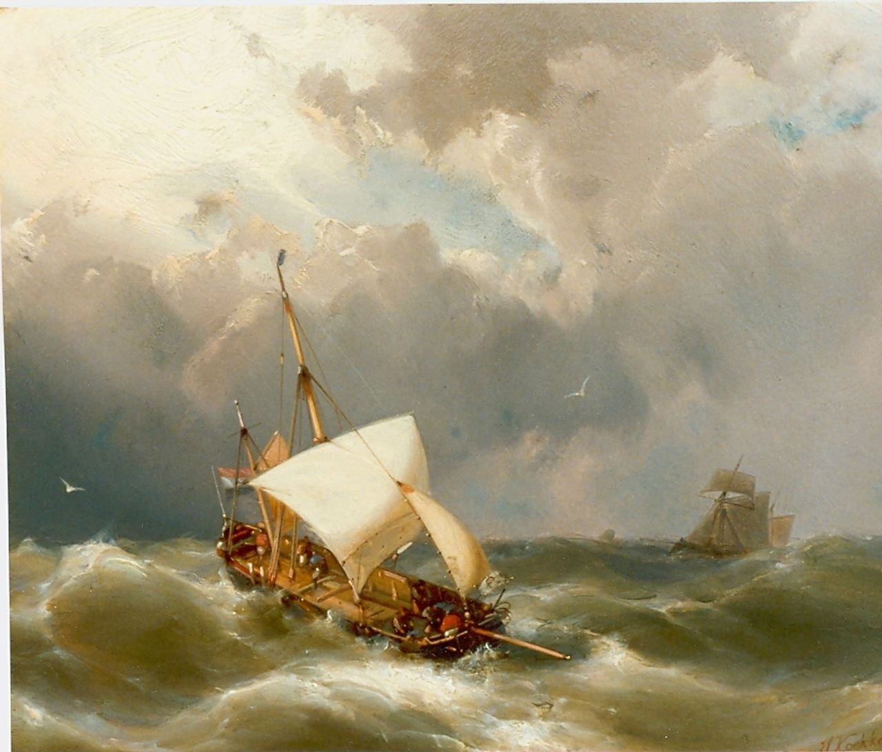 Koekkoek jr. H.  | Hermanus Koekkoek jr., Zeilschepen op volle zee, olieverf op paneel 21,2 x 25,9 cm, gesigneerd rechtsonder