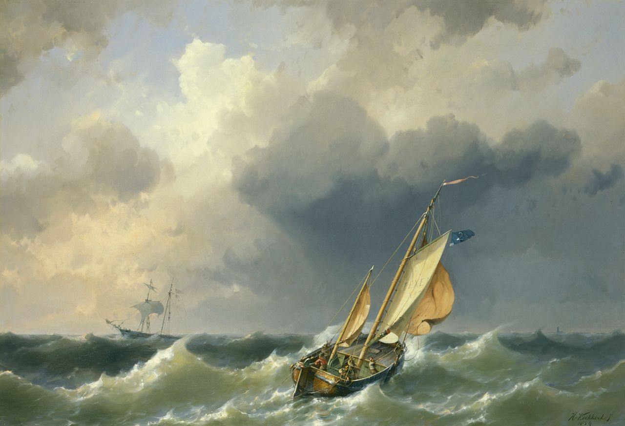 Koekkoek jr. H.  | Hermanus Koekkoek jr., Vissersboten voor de kust bij Texel, olieverf op doek 65,2 x 94,7 cm, gesigneerd rechtsonder en gedateerd 1859