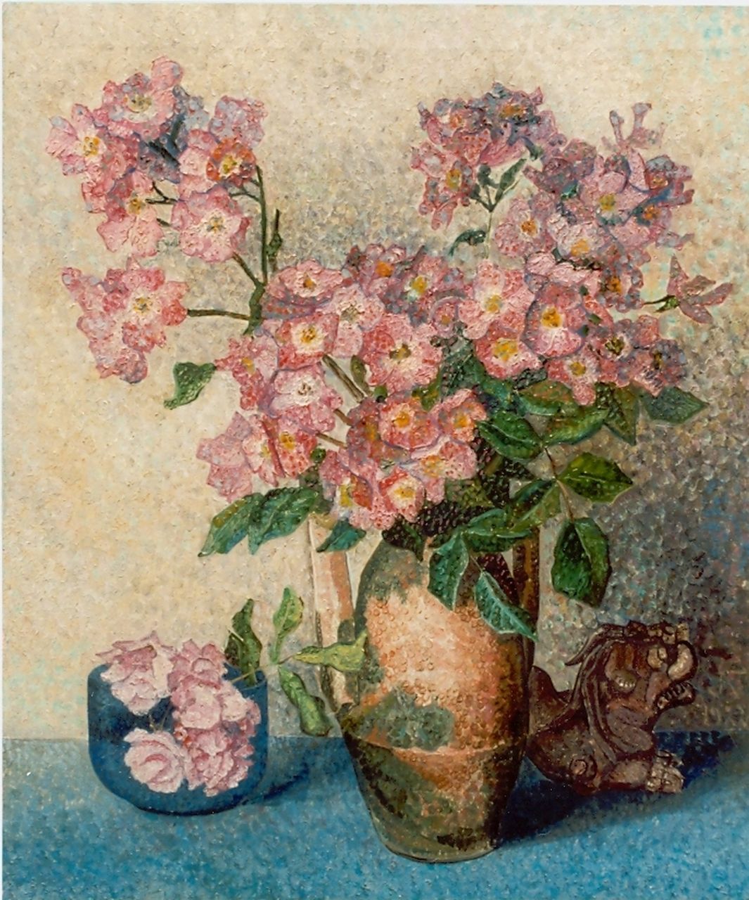 Nieweg J.  | Jakob Nieweg, Roze bloemen in een vaas, olieverf op doek 59,5 x 50,0 cm, gesigneerd rechtsonder