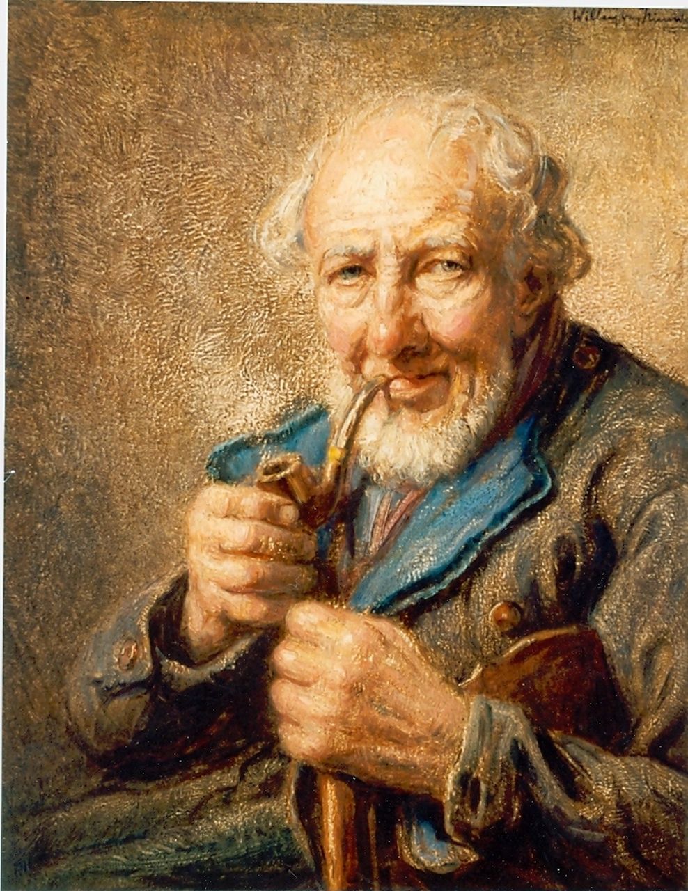 Nieuwenhoven W. van | Willem van Nieuwenhoven, Oude man met pijp, olieverf op doek 30,0 x 40,0 cm, gesigneerd rechtsboven