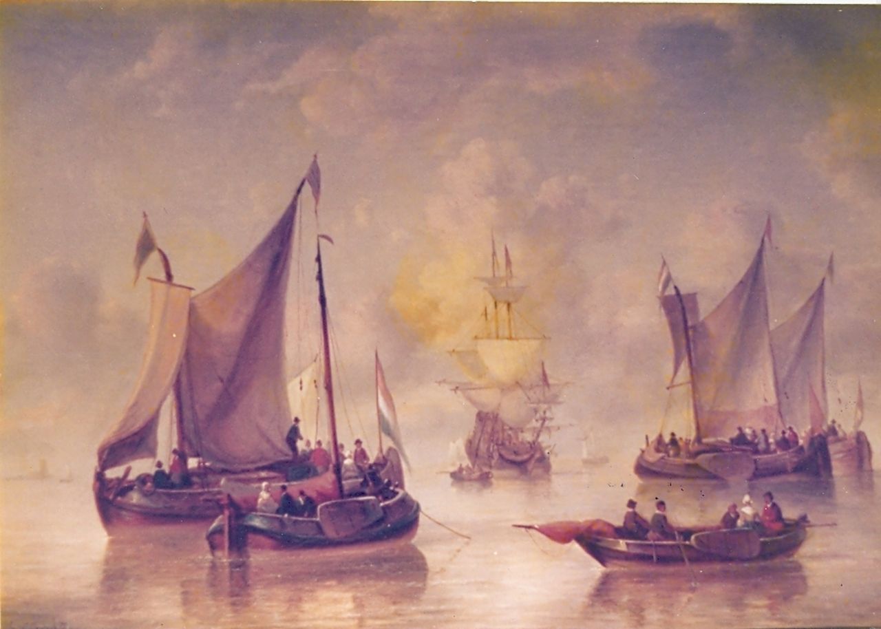 Opdenhoff G.W.  | Witzel 'George Willem' Opdenhoff, Schepen op zee, olieverf op paneel, gesigneerd linksonder