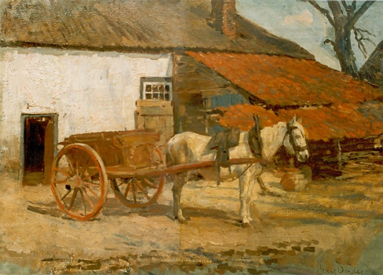 Oerder F.D.  | 'Frans' David Oerder, Paard en wagen voor een boerderij, olieverf op doek 50,8 x 70,4 cm, gesigneerd rechtsonder