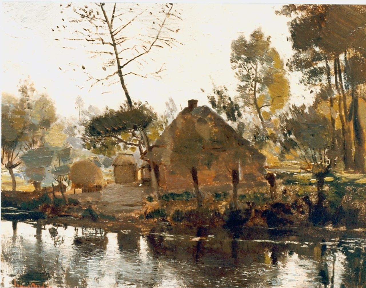 Oerder F.D.  | 'Frans' David Oerder, Boerderij aan de slootkant met wilgen, olieverf op karton 27,9 x 35,7 cm, gesigneerd linksonder