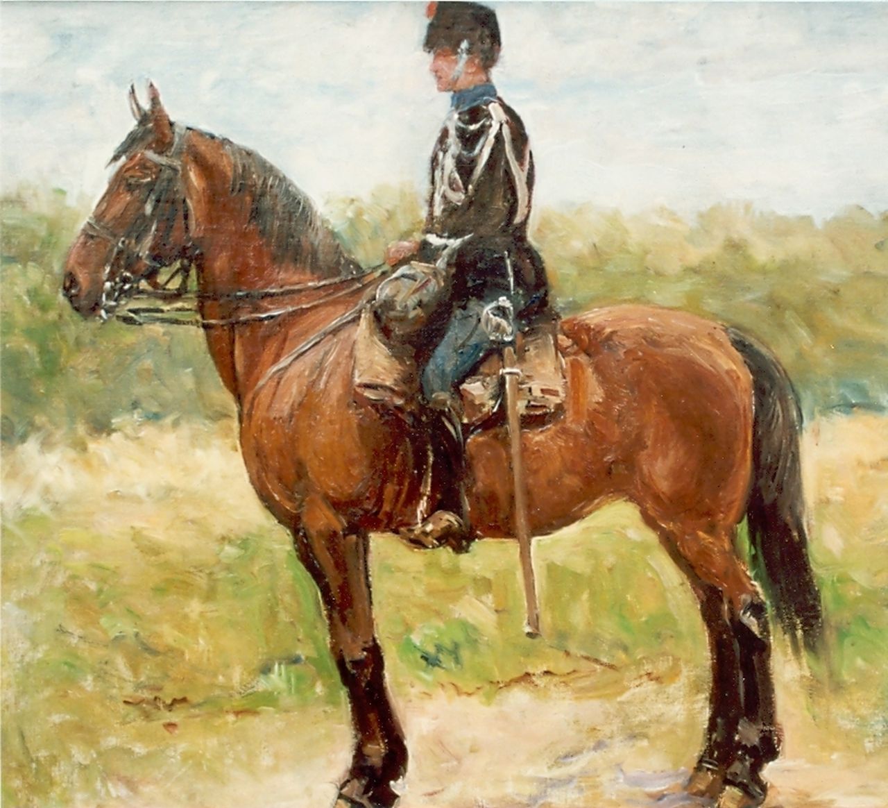 Hoynck van Papendrecht J.  | Jan Hoynck van Papendrecht, Cavalerist, olieverf op doek op paneel 34,6 x 40,0 cm
