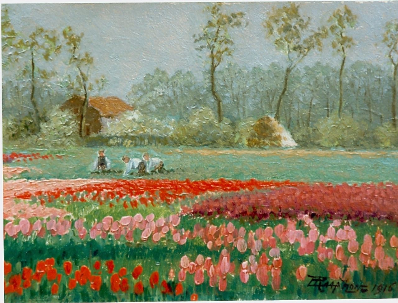Raaphorst C.  | Cornelis Raaphorst, Bloembollenveld, olieverf op doek 17,3 x 24,0 cm, gesigneerd rechtsonder en gedateerd 1916