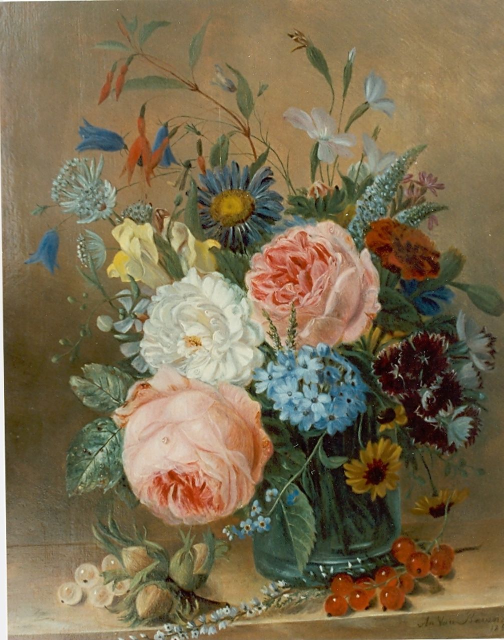 Ravenswaay A. van | Adriana van Ravenswaay, Bloemstilleven, olieverf op paneel 27,1 x 22,3 cm, gesigneerd rechtsonder en gedateerd 1850