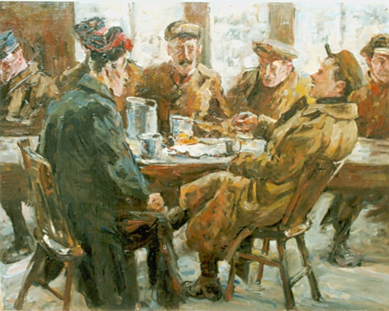 Hoynck van Papendrecht J.  | Jan Hoynck van Papendrecht, Soldatencafé, olieverf op doek op paneel 30,2 x 39,5 cm
