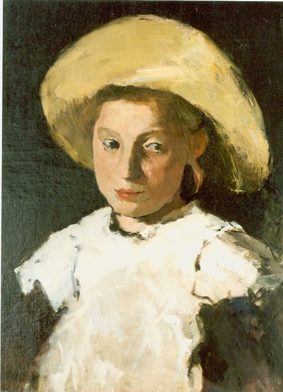Ritsema J.J.  | Jacoba Johanna 'Coba' Ritsema, Meisje met hoed, olieverf op doek 65,3 x 51,2 cm, gesigneerd rechtsonder