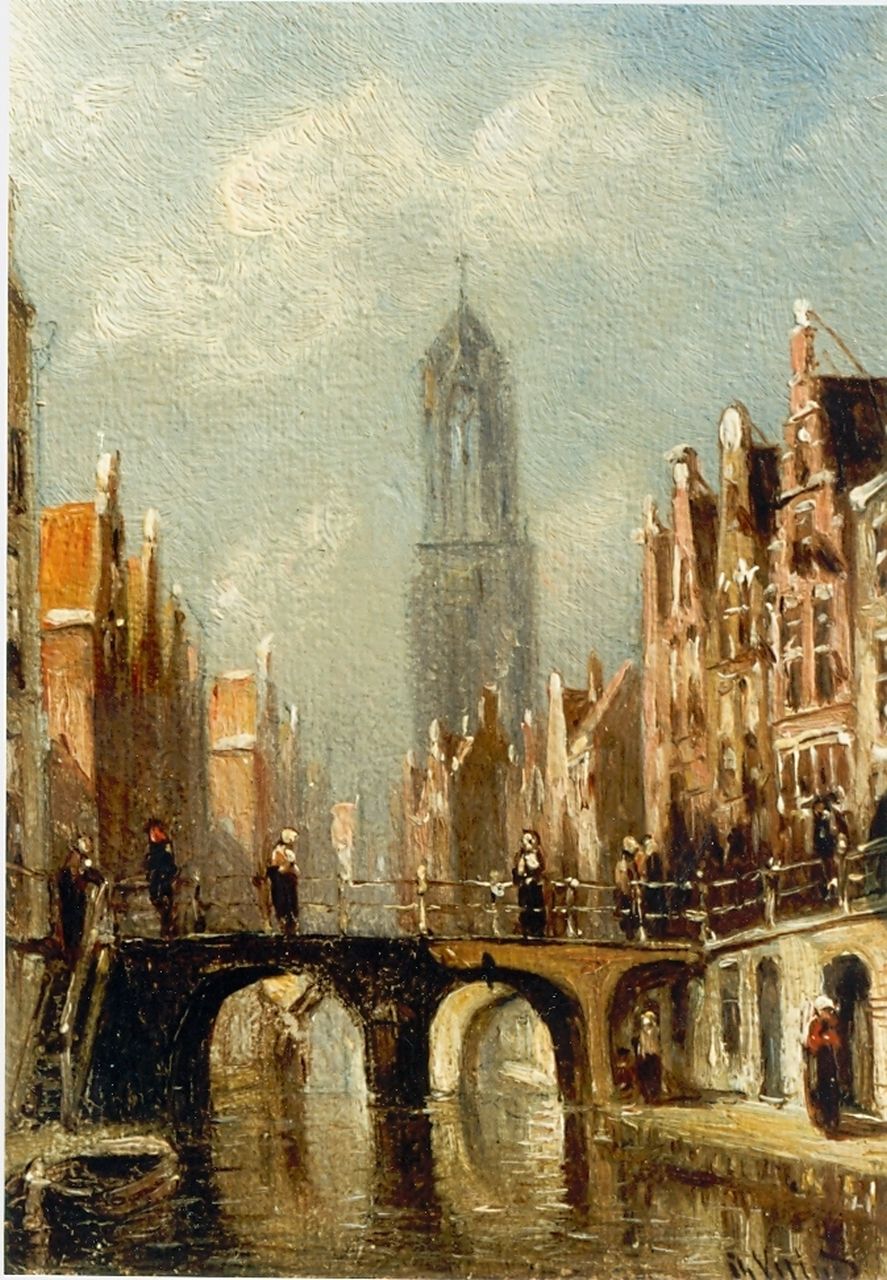 Vertin P.G.  | Petrus Gerardus Vertin, Stadsgezicht met de Dom van Utrecht, olieverf op paneel 11,8 x 8,3 cm, gesigneerd rechtsonder
