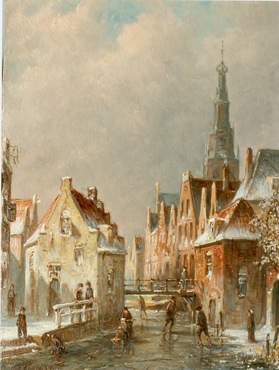 Vertin P.G.  | Petrus Gerardus Vertin, Hollands stadsgezicht in de winter, olieverf op paneel 23,0 x 18,0 cm, gesigneerd linksonder en gedateerd '91