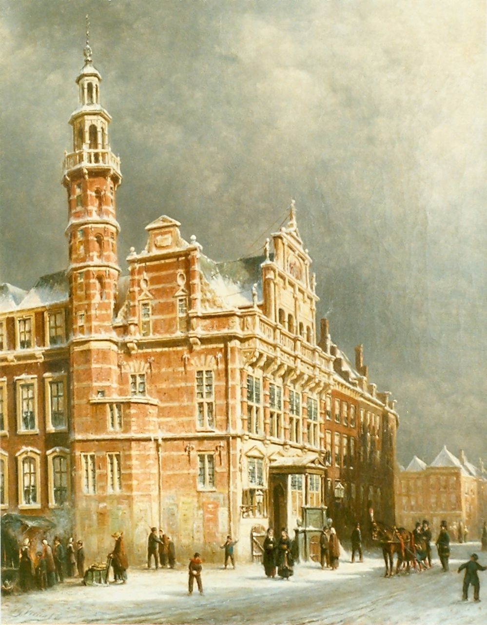 Vertin P.G.  | Petrus Gerardus Vertin, Stadshuis te Den Haag bij winter, olieverf op doek 62,5 x 50,5 cm, gesigneerd linksonder en gedateerd '80