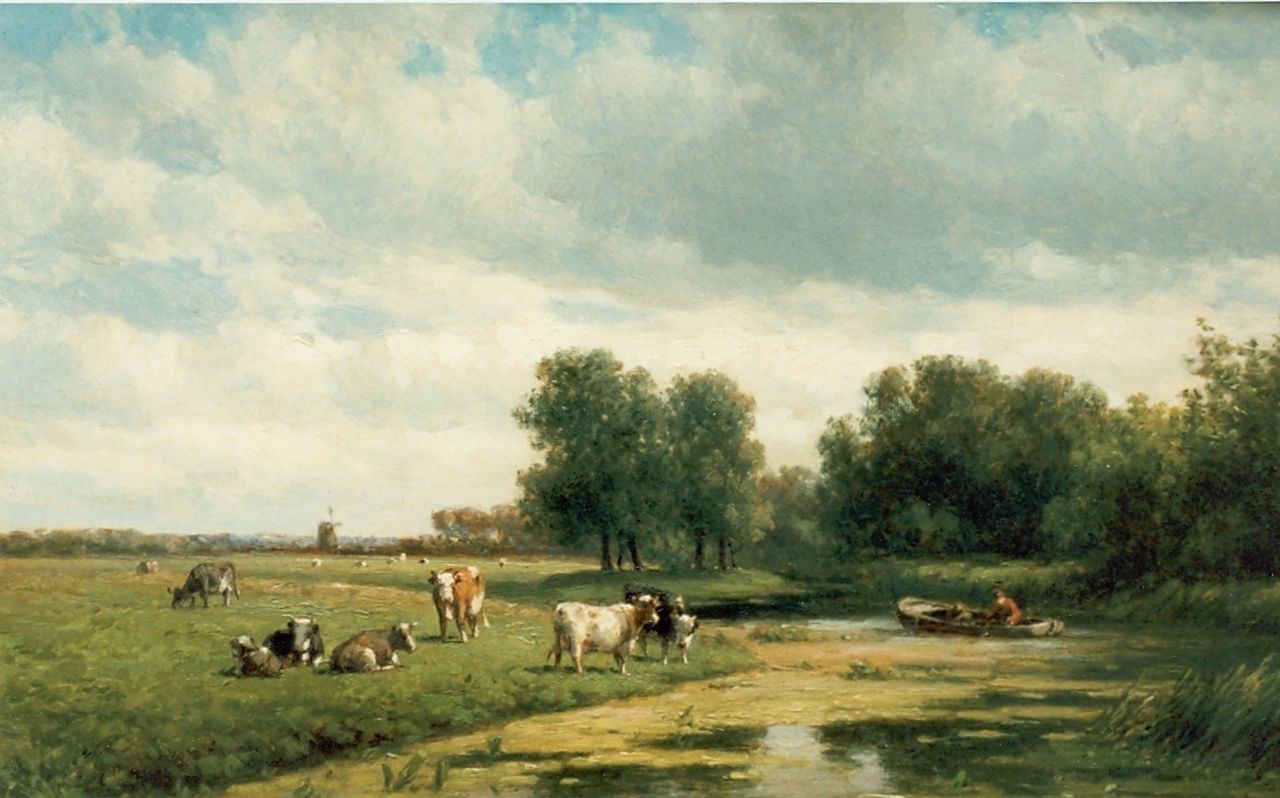 Vester W.  | Willem Vester, Polderlandschap met koeien, olieverf op doek 30,0 x 47,7 cm, gesigneerd rechtsonder