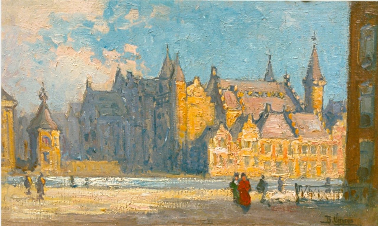 Viegers B.P.  | Bernardus Petrus 'Ben' Viegers, het Binnenhof, Den Haag, olieverf op paneel 23,0 x 37,5 cm, gesigneerd rechtsonder