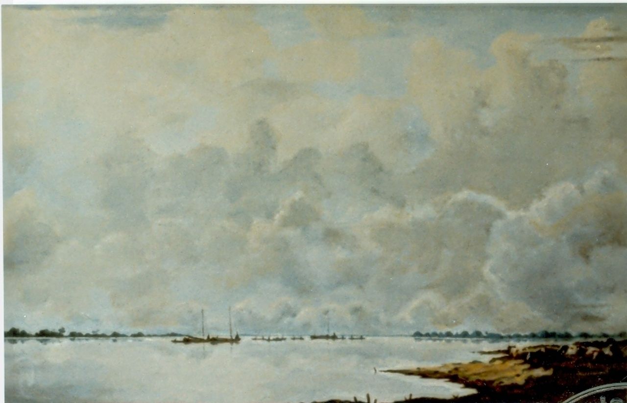 Voerman sr. J.  | Jan Voerman sr., Gezicht op de IJssel bij bewolkte dag, olieverf op paneel 33,5 x 51,0 cm, gesigneerd rechtsonder