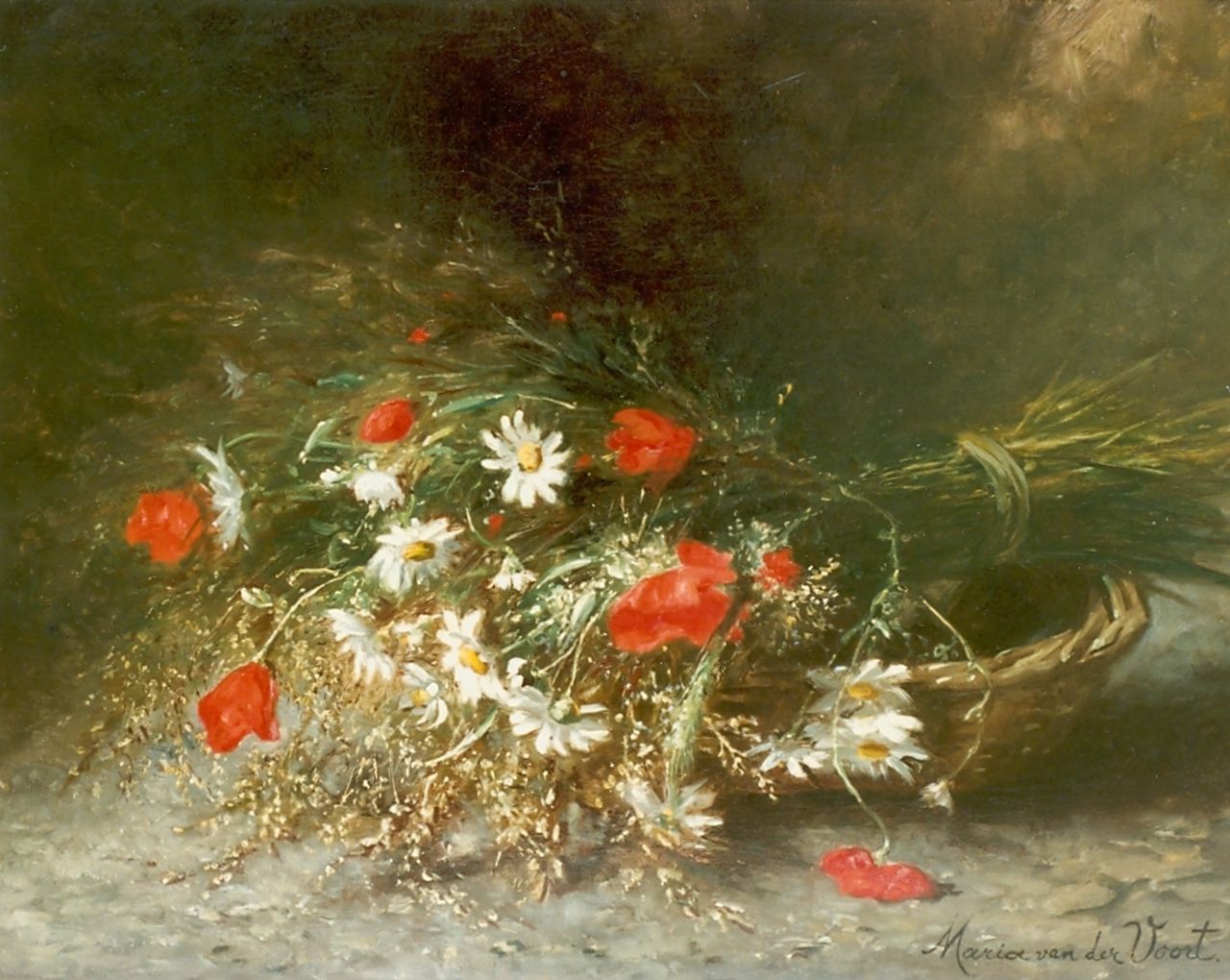 Voorst tot Voorst M.V.E.J.A. van | Marie Victoire Elisabeth Josepha Augusta van Voorst tot Voorst, Veldbloemen in een mandje, olieverf op doek 49,5 x 60,0 cm, gesigneerd rechtsonder