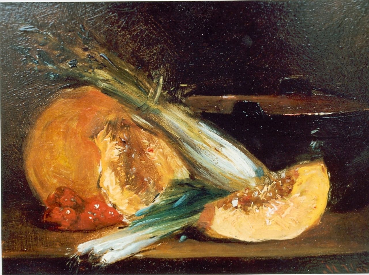 Vos M.  | Maria Vos, Stilleven van groenten, olieverf op paneel 16,2 x 22,3 cm, gesigneerd rechtsonder